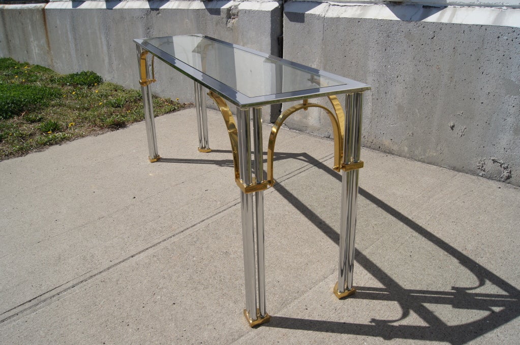 Chrome, Brass and Glass Italian Console Table 1