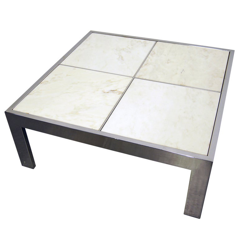 Pace Collection Chrome and Marble Coffee Table For Sale