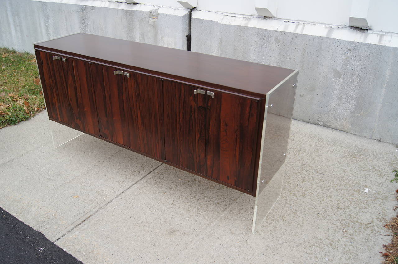 Lucite and Rosewood Sideboard by Milo Baughman In Excellent Condition In Dorchester, MA