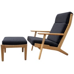 High Back Lounge Chair and Ottoman by Hans Wegner for Getama