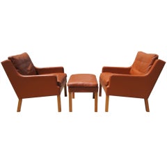 Pair of Leather Armchairs and Ottoman after Borge Mogensen