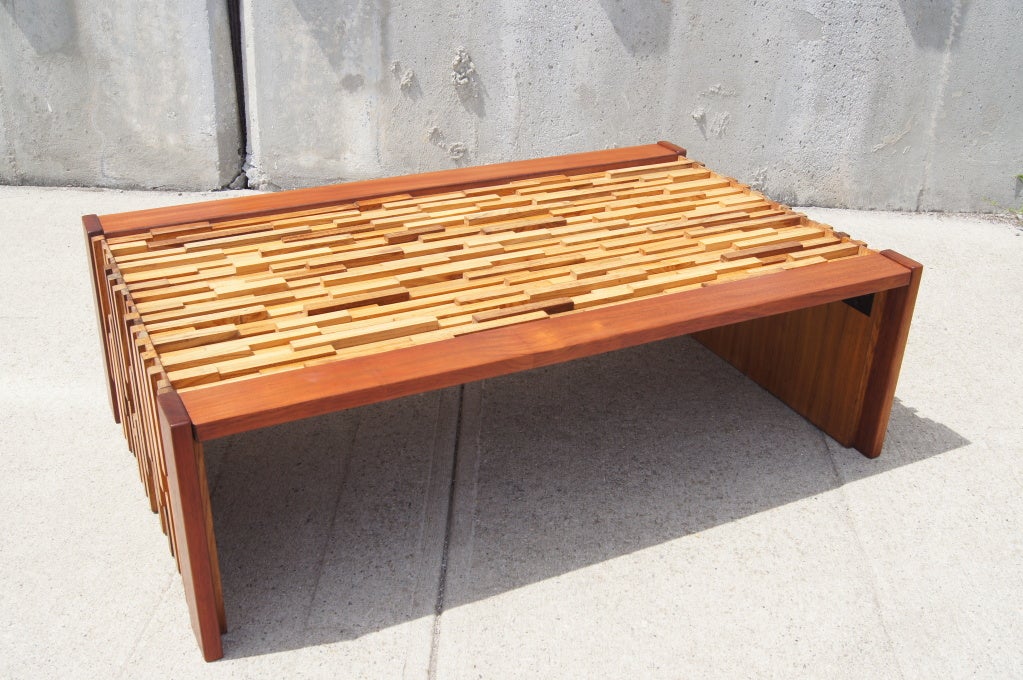 Mid-Century Modern Collapsible Coffee Table in a Mosaic of Exotic Woods by Percival Lafer For Sale