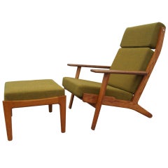 High Back Lounge Chair and Ottoman by Hans Wegner for Getama