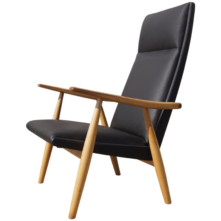 Oak and Leather High Back Lounge Chair, GE-260A, by Hans Wegner for GETAMA