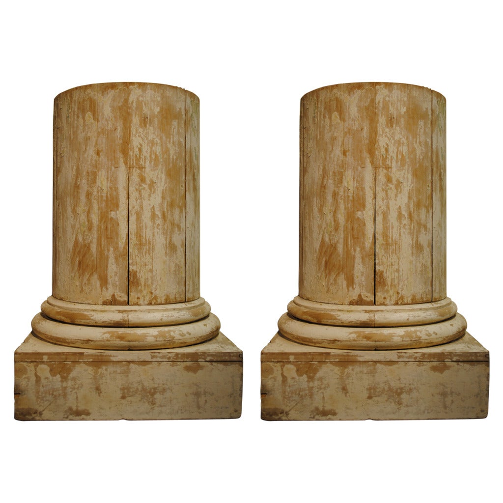 Pair of French Beech Column Pedestal Side Tables