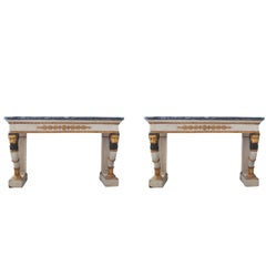 Pair of Neoclassical Painted and Parcel-Gilt Consoles