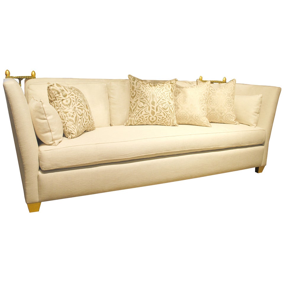 Custom Contemporary Knole Sofa with Giltwood Finials For Sale