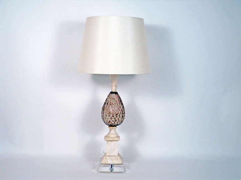 Murano Glass and Marble Pedestal Lamp