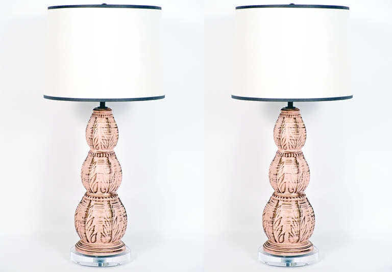 Pair of Shell Pink Chalkware Lamps