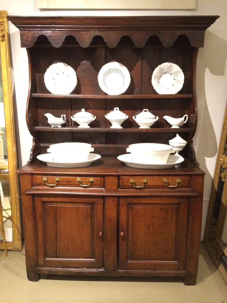 Welsh dresser with two shelves and one interior shelf. 
Drawers and doors in working order.
Late 18th Century.