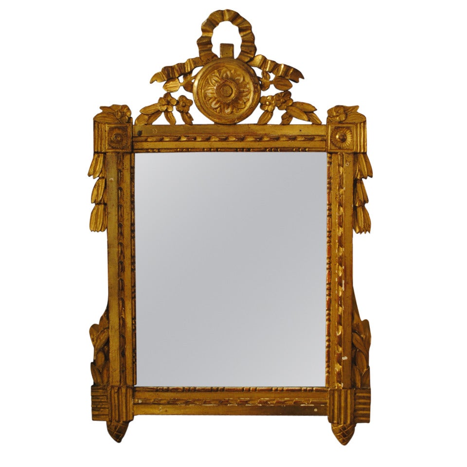 19th Century Ribbon Carved Giltwood Mirror For Sale