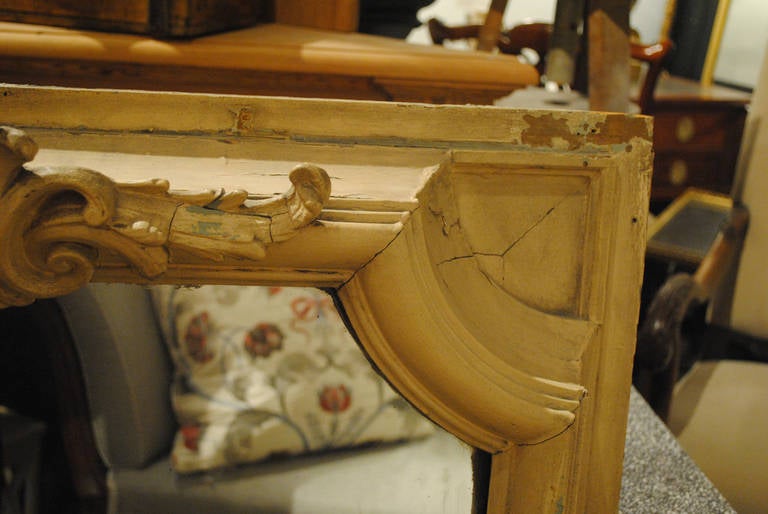 19th Century French Oak Painted Mirror with Crest For Sale 1