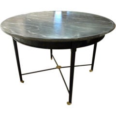 Antique Marble Top Iron Table with Decorative Stretcher