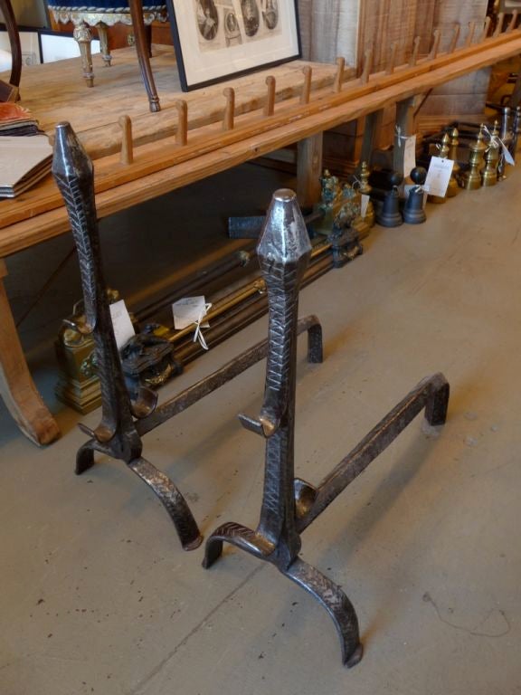 Pair of 18th Century Wrought Iron Andirons In Excellent Condition In Boston, MA