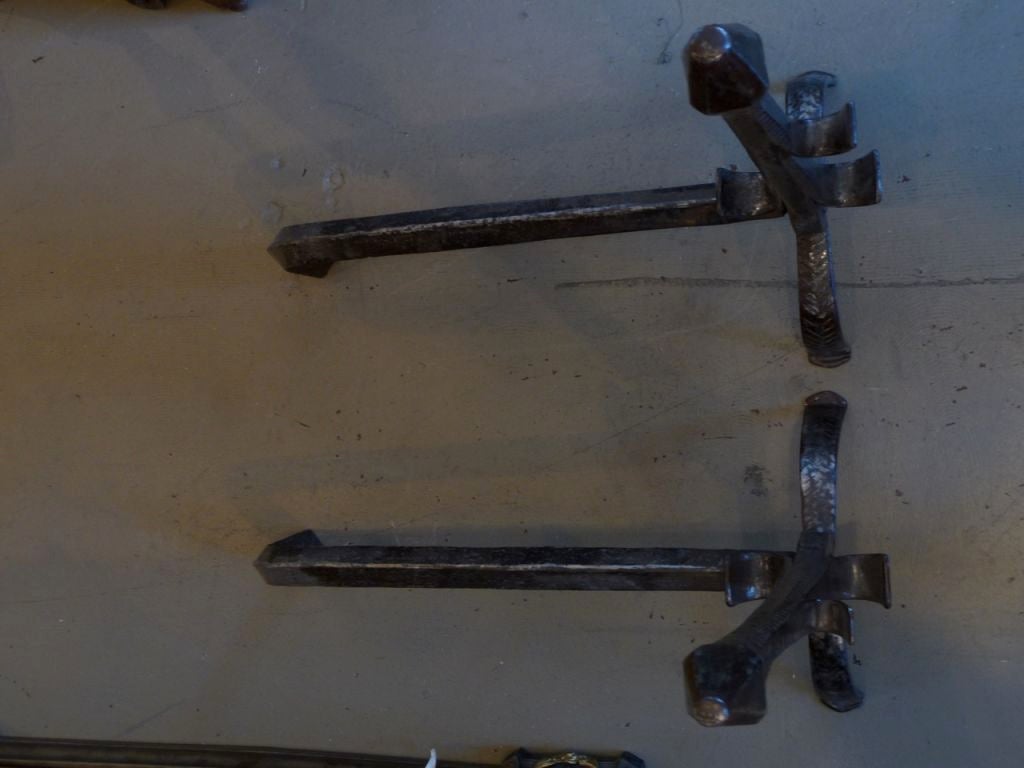 18th Century and Earlier Pair of 18th Century Wrought Iron Andirons