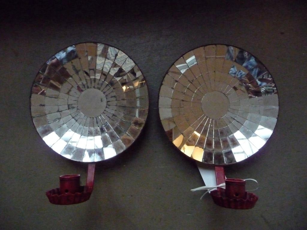 Pair of tole mirrored back sconces