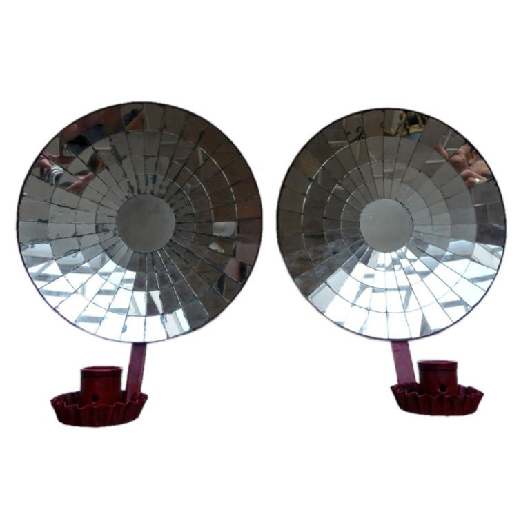 Pair of tole mirrored back sconces