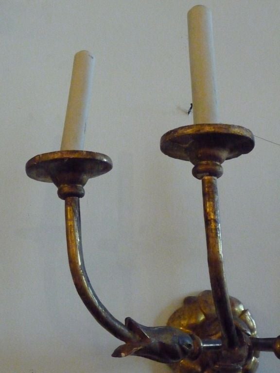 19th Century Pair Of Large Scale Giltwood Sconces (Vergoldetes Holz) im Angebot