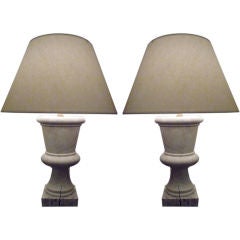 Pair of marbleized wooden lamps