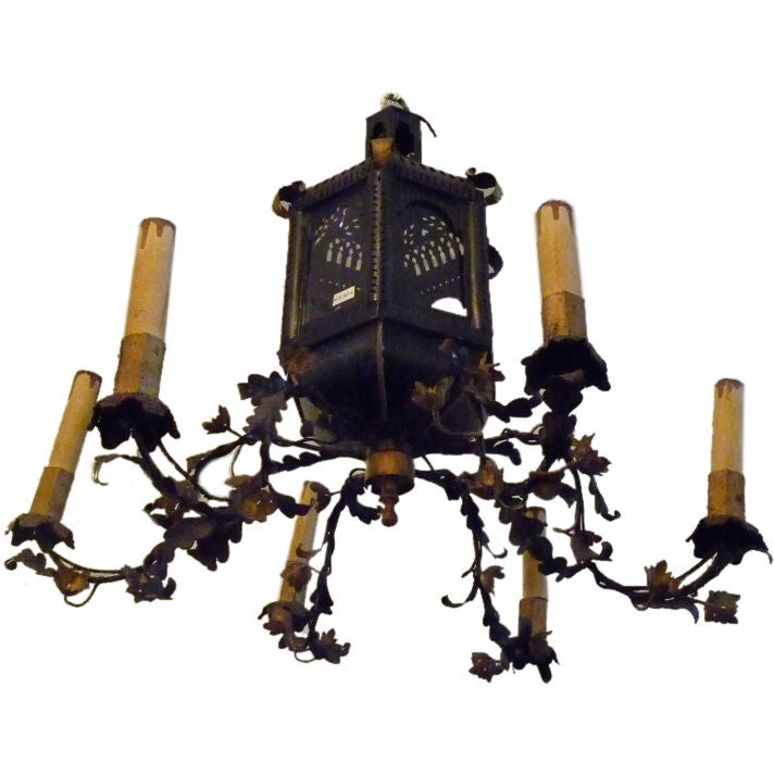 French Tole Chandelier with Lantern For Sale