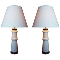 Vintage Pair of porcelain & metal table lamps