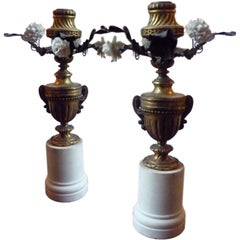 Pair of 19th Century Porcelain and Bronze Floral Candlesticks