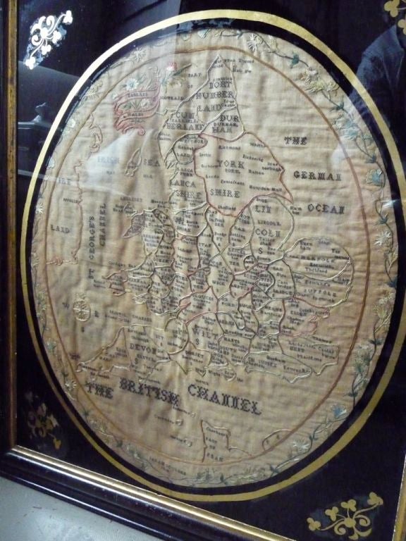 Early 19th Century Sampler Map of England and Wales In Good Condition For Sale In Boston, MA