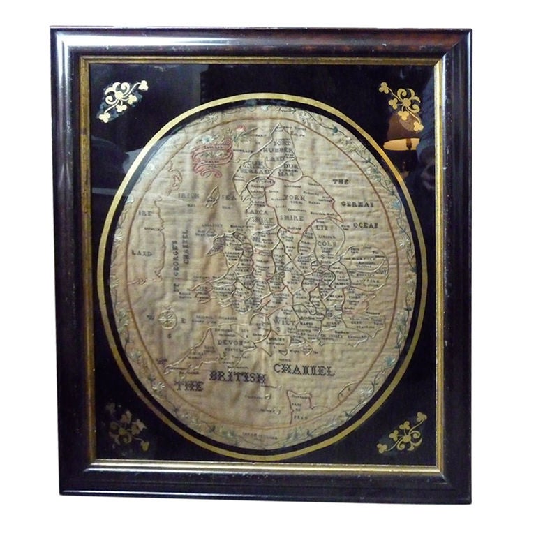 Early 19th Century Sampler Map of England and Wales For Sale