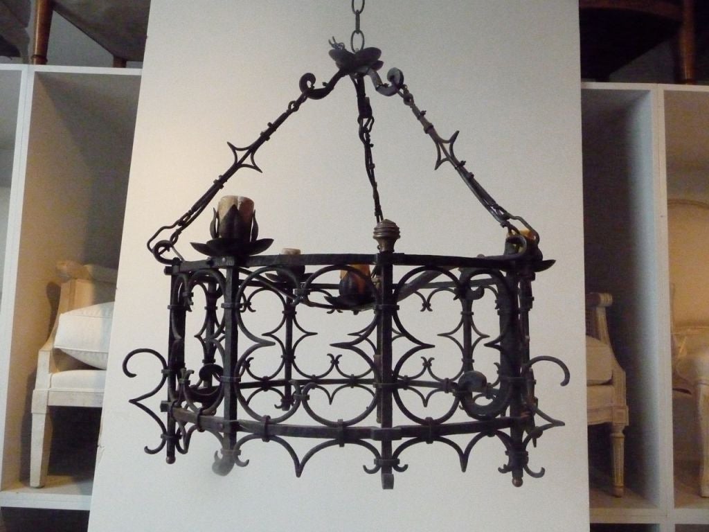 French Wrought Iron Chandelier In Excellent Condition For Sale In Boston, MA