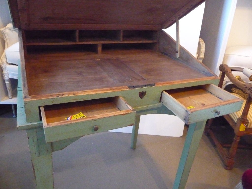Green Slant Top Scribes Desk In Good Condition For Sale In Boston, MA