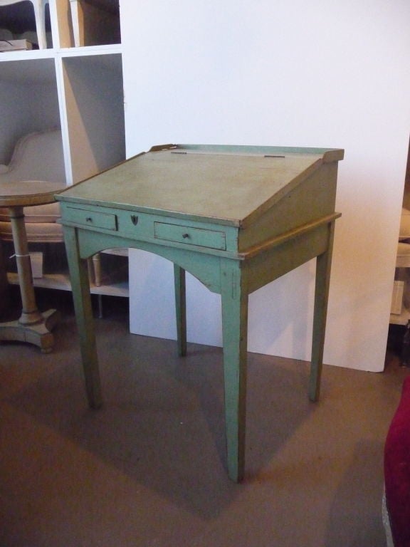 19th Century Green Slant Top Scribes Desk For Sale