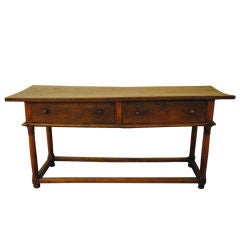Antique Two Drawer Fruitwood Table with Stretcher