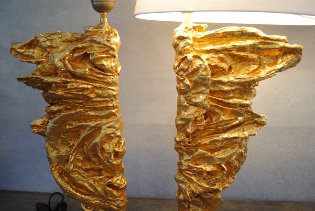 French Pair of Gilded L-Eole Wing Lamps