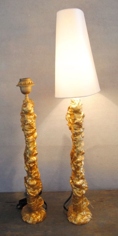 Pair of Gilded L-Eole Wing Lamps In Excellent Condition In Boston, MA
