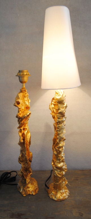 Contemporary Pair of Gilded L-Eole Wing Lamps