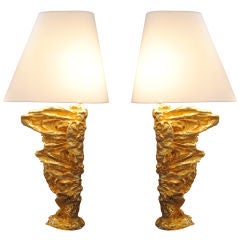 Pair of Gilded L-Eole Wing Lamps