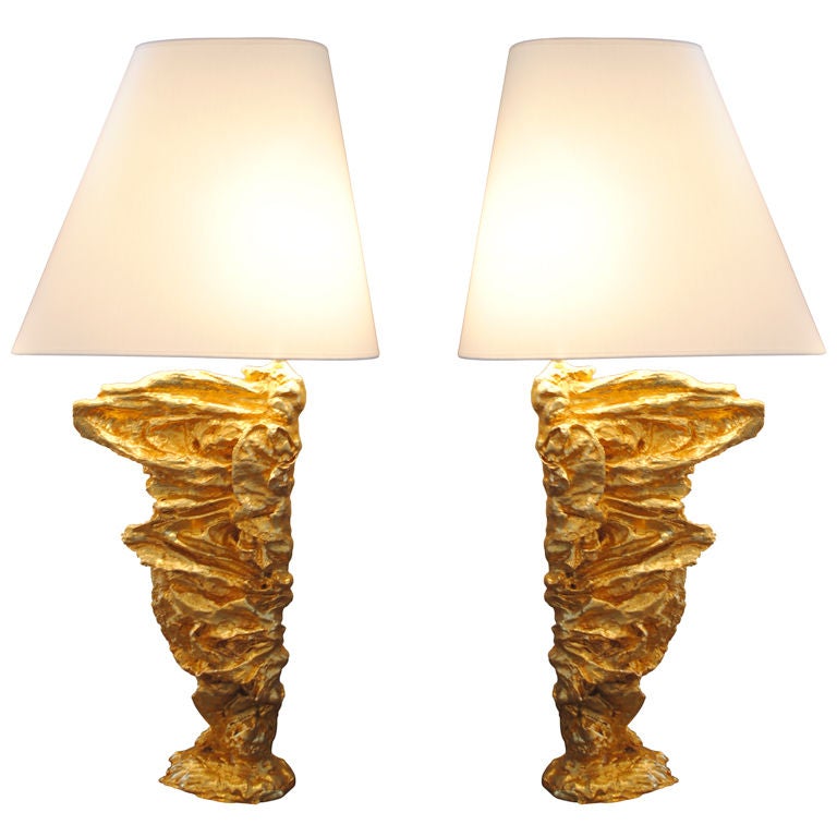Pair of Gilded L-Eole Wing Lamps