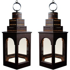 Pair of Red Wooden Lanterns