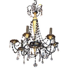 19th Century Six Arm Iron & Wooden Chandelier