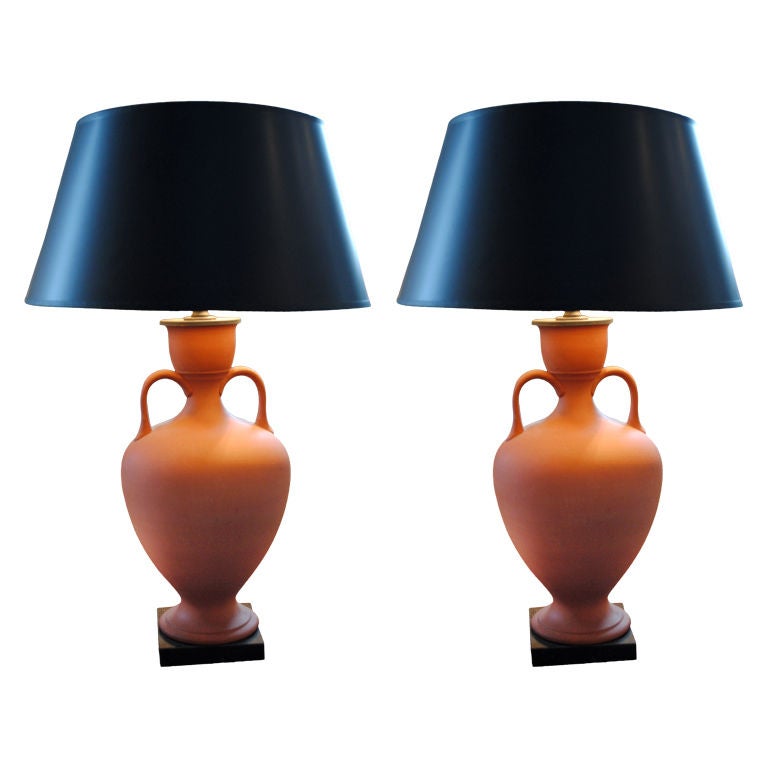 Pair of Neoclassical Style Terra Cotta Lamps For Sale
