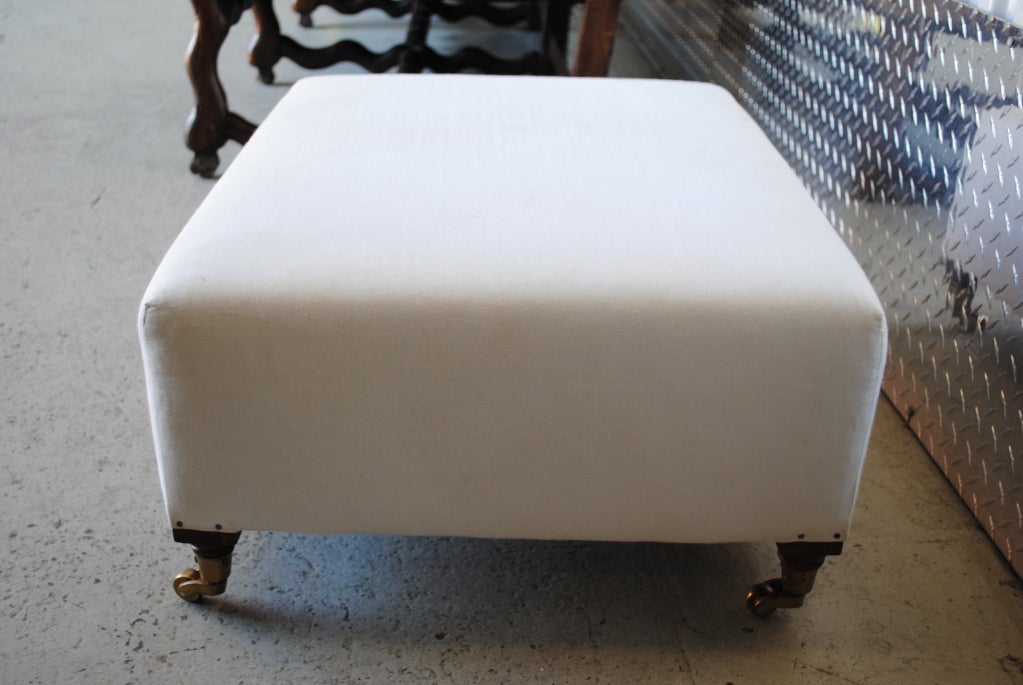 20th Century Low Upholstered Ottoman on Casters