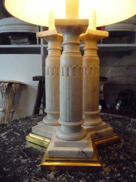 19th Century Neoclassical Three Column Marble Table Lamp In Excellent Condition In Boston, MA