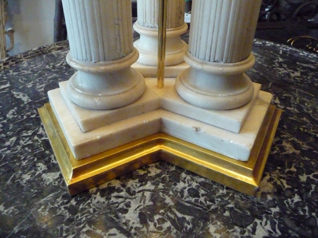 Wood 19th Century Neoclassical Three Column Marble Table Lamp