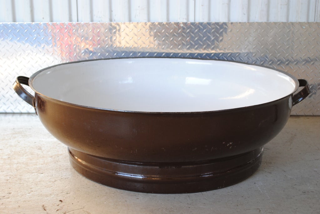 Late 19th Century Large-Scale Two Handle Enameled Bowl