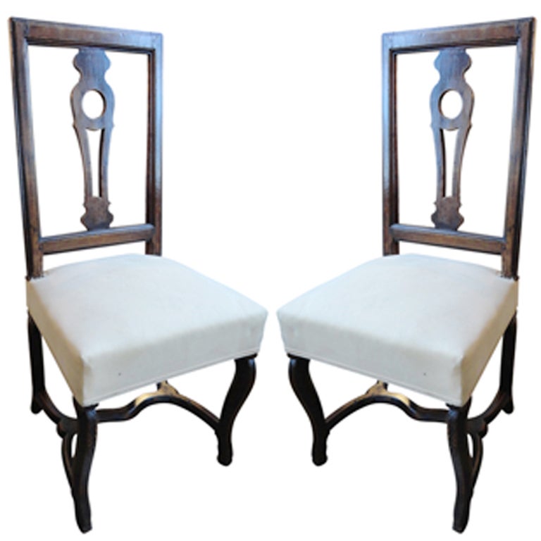 Pair of 19th Century, French Walnut Side Chairs For Sale