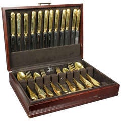 French Vermeil 56 Piece Sterling Flatware Set By Boin Taburet