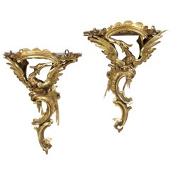 Antique Pair of George III Giltwood Wall Brackets