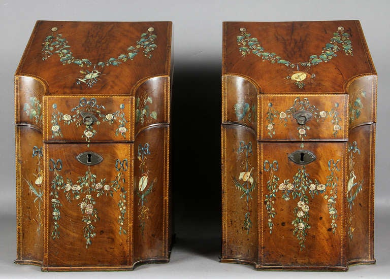 Pair Of George III Mahogany And Painted Knife Boxes