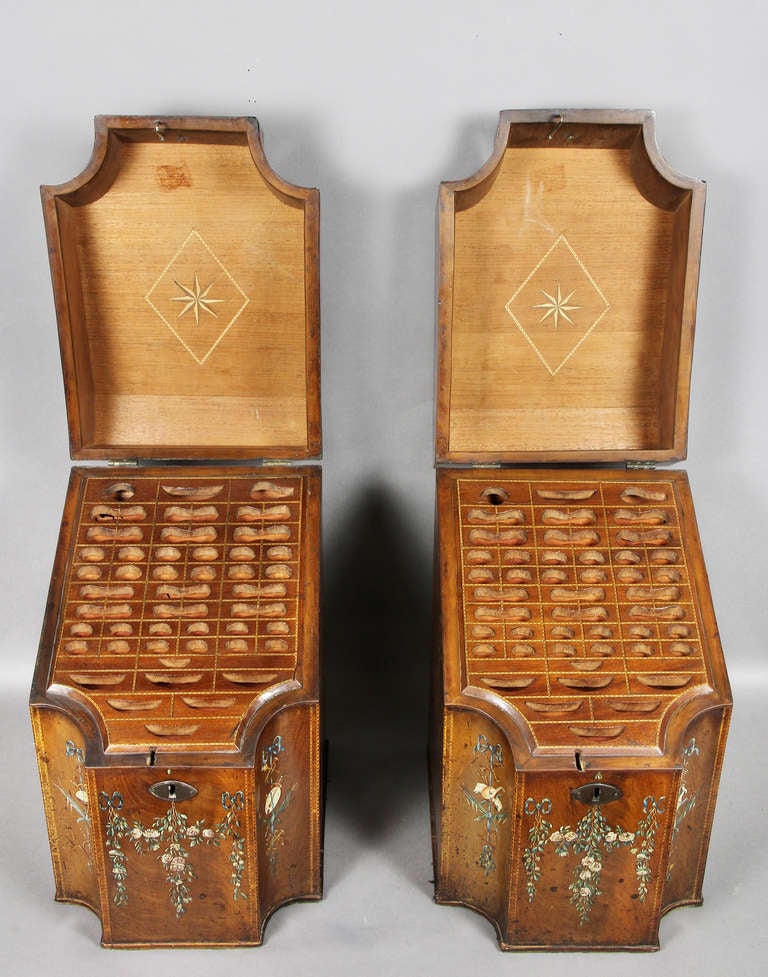 British Pair Of George III Mahogany And Painted Knife Boxes