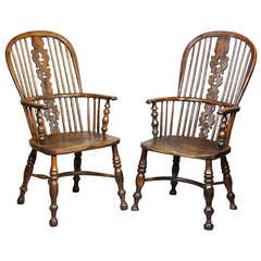 Set Of Assorted Regency Yew Wood Windsor Armchairs